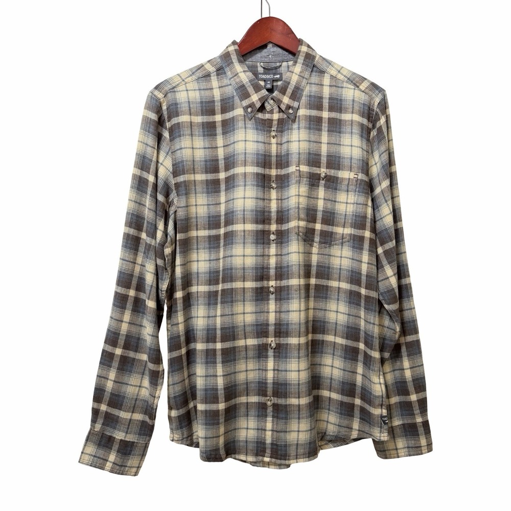 Toad & Co Mens Airsmyth Plaid Flannel Button Down Shirt Size M Gray Country Barn